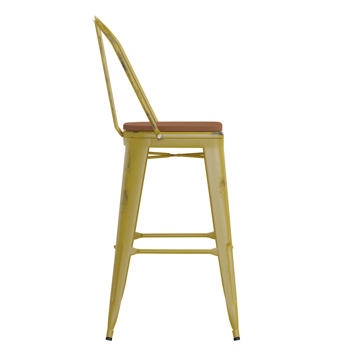 Yellow/Teak |#| All-Weather Bar Height Stool with Poly Resin Seat - Yellow/Teak