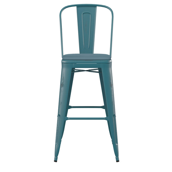 Kelly Blue-Teal/Teal-Blue |#| All-Weather Bar Height Stool with Poly Resin Seat - Kelly-Blue Teal/Teal