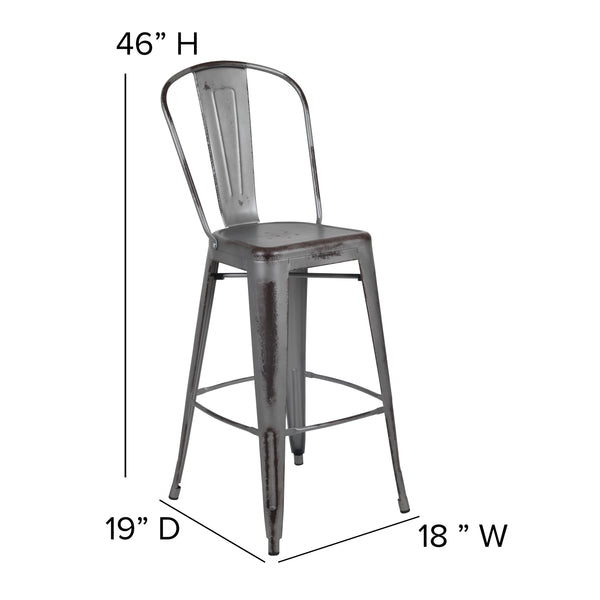 Silver Gray/Gray |#| All-Weather Bar Height Stool with Poly Resin Seat - Silver/Gray