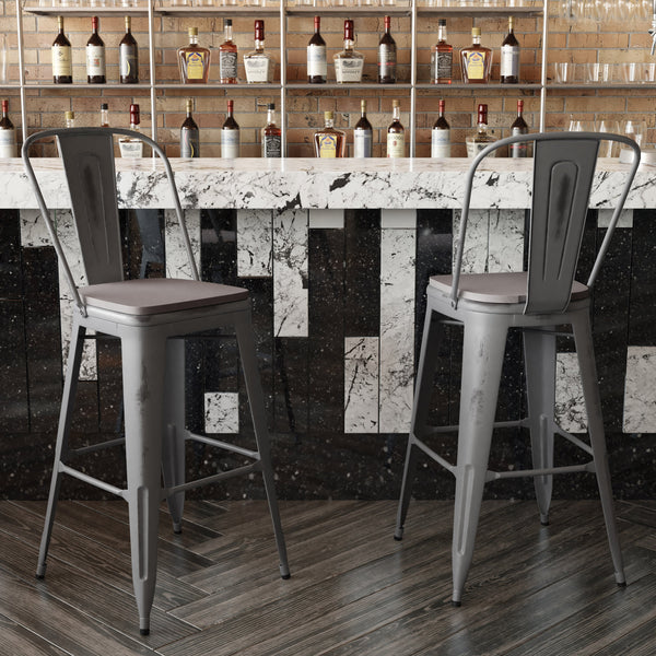 Silver Gray/Gray |#| All-Weather Bar Height Stool with Poly Resin Seat - Silver/Gray