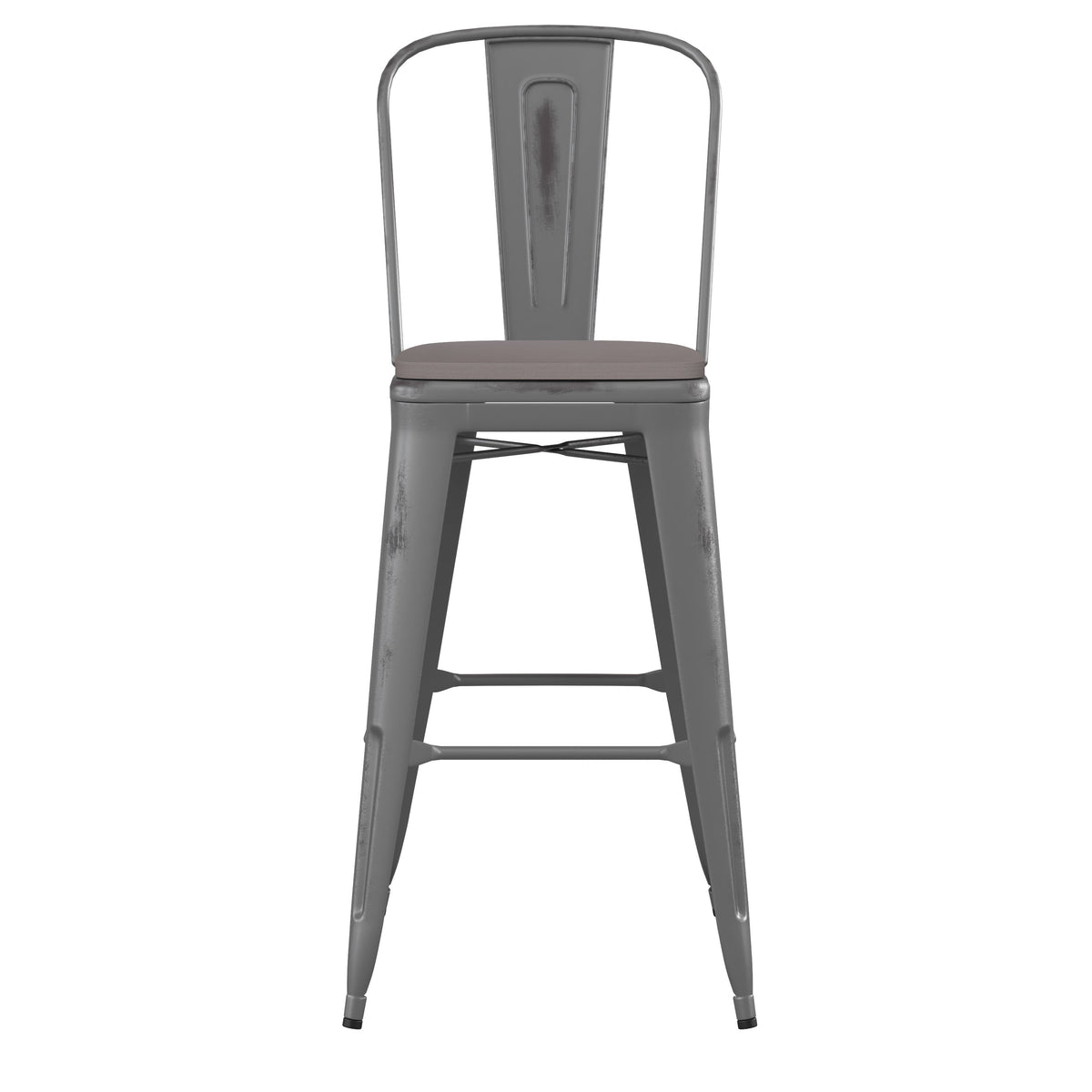 Silver Gray/Gray |#| All-Weather Bar Height Stool with Poly Resin Seat - Silver/Gray