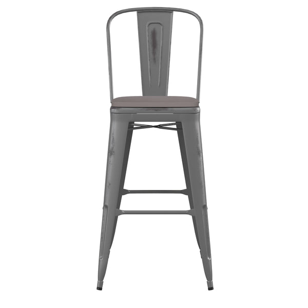 Silver Gray/Gray |#| All-Weather Bar Height Stool with Poly Resin Seat - Silver/Gray