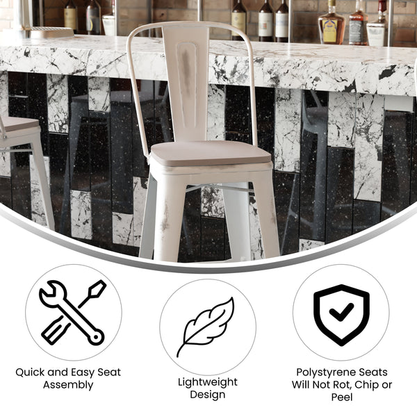 White/Gray |#| All-Weather Bar Height Stool with Poly Resin Seat - White/Gray