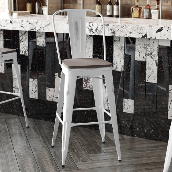 White/Gray |#| All-Weather Bar Height Stool with Poly Resin Seat - White/Gray