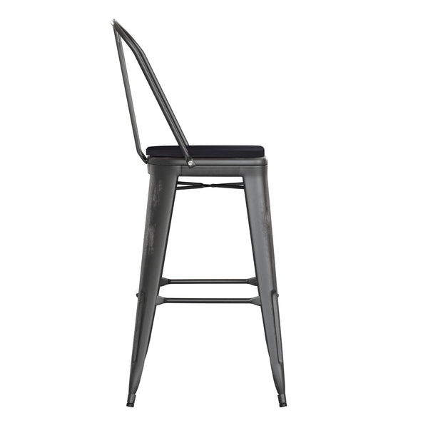 Black/Black |#| All-Weather Bar Height Stool with Poly Resin Seat - Black/Black