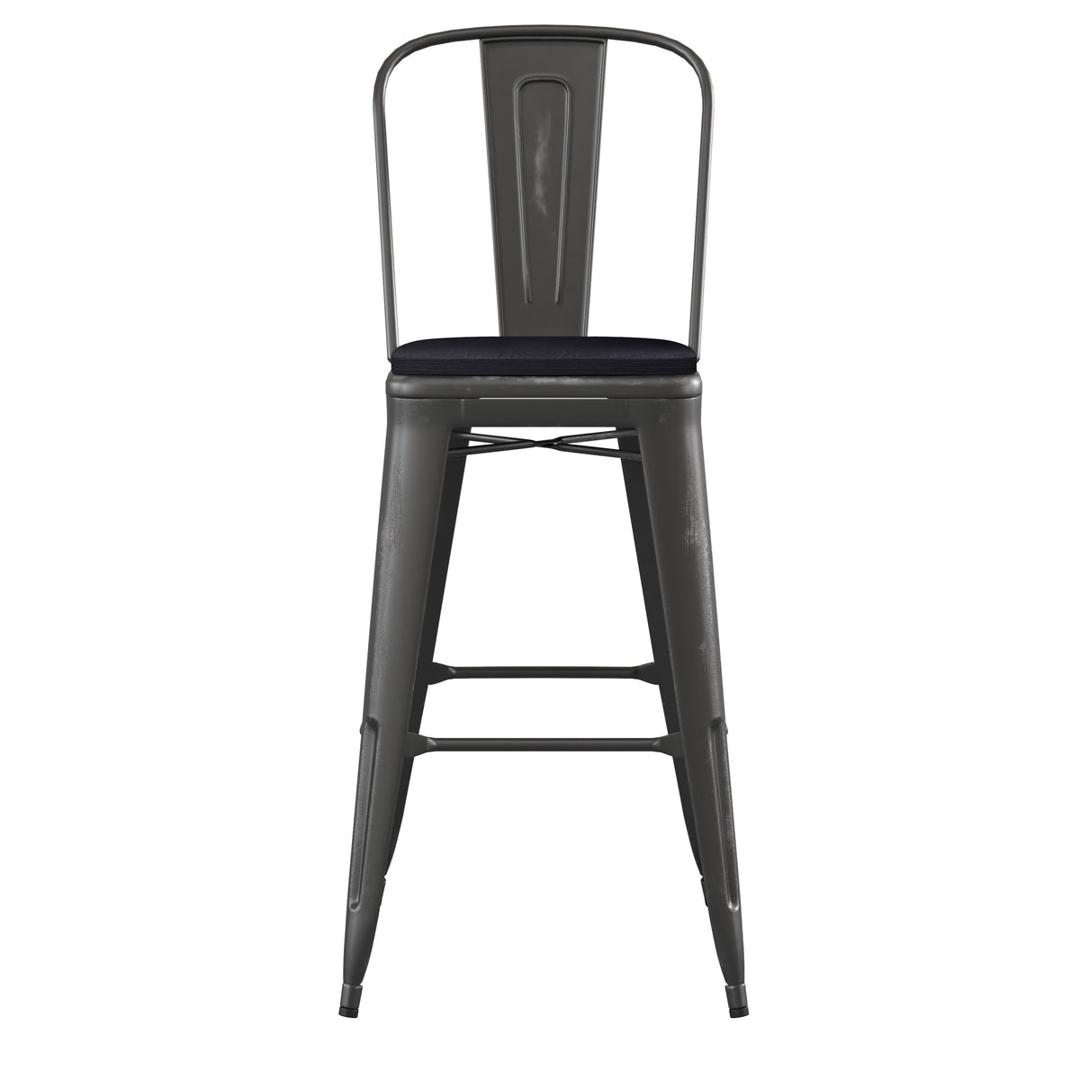 Black/Black |#| All-Weather Bar Height Stool with Poly Resin Seat - Black/Black