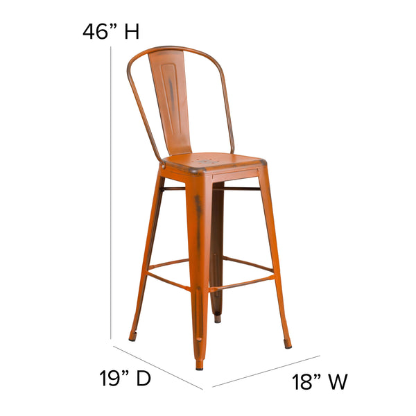 Orange/Teak |#| All-Weather Bar Height Stool with Poly Resin Seat - Orange/Teak