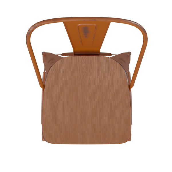 Orange/Teak |#| All-Weather Bar Height Stool with Poly Resin Seat - Orange/Teak