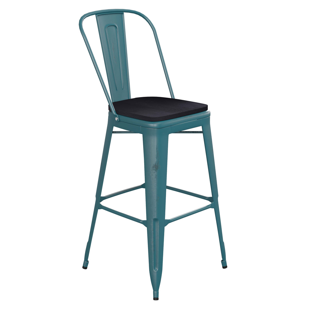 Kelly Blue-Teal/Black |#| All-Weather Bar Height Stool with Poly Resin Seat - Kelly-Blue Teal/Black