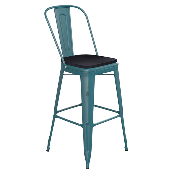 Kelly Blue-Teal/Black |#| All-Weather Bar Height Stool with Poly Resin Seat - Kelly-Blue Teal/Black