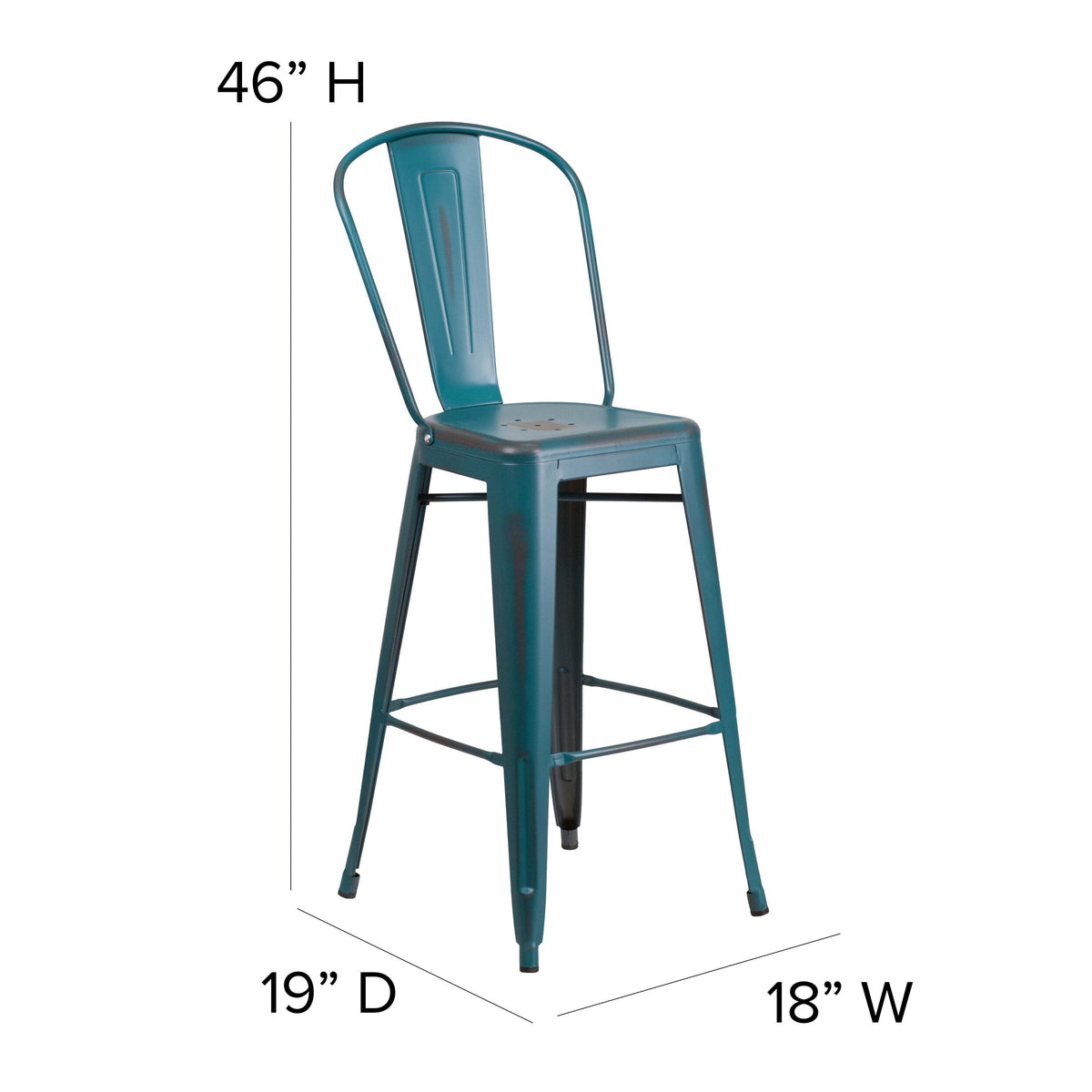 Kelly Blue-Teal/Black |#| All-Weather Bar Height Stool with Poly Resin Seat - Kelly-Blue Teal/Black