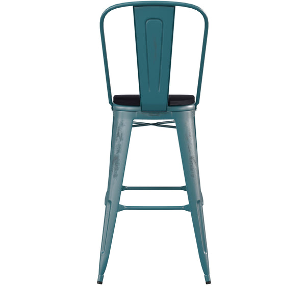 Kelly Blue-Teal/Black |#| All-Weather Bar Height Stool with Poly Resin Seat - Kelly-Blue Teal/Black