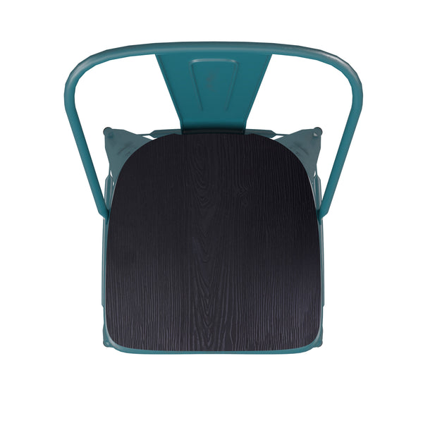 Kelly Blue-Teal/Black |#| All-Weather Bar Height Stool with Poly Resin Seat - Kelly-Blue Teal/Black