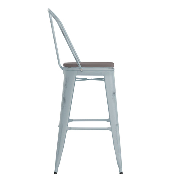 Green-Blue/Gray |#| All-Weather Bar Height Stool with Poly Resin Seat - Green-Blue/Gray