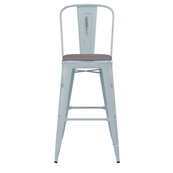 Green-Blue/Gray |#| All-Weather Bar Height Stool with Poly Resin Seat - Green-Blue/Gray