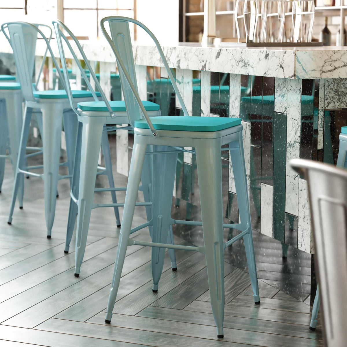 Mint Green/Mint Green |#| All-Weather Bar Height Stool with Poly Resin Seat - Mint Green