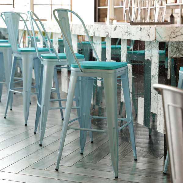 Mint Green/Mint Green |#| All-Weather Bar Height Stool with Poly Resin Seat - Mint Green