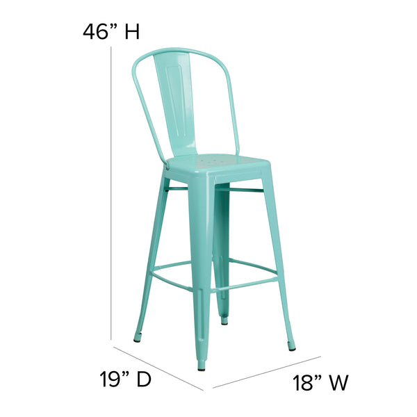 Mint Green/Mint Green |#| All-Weather Bar Height Stool with Poly Resin Seat - Mint Green