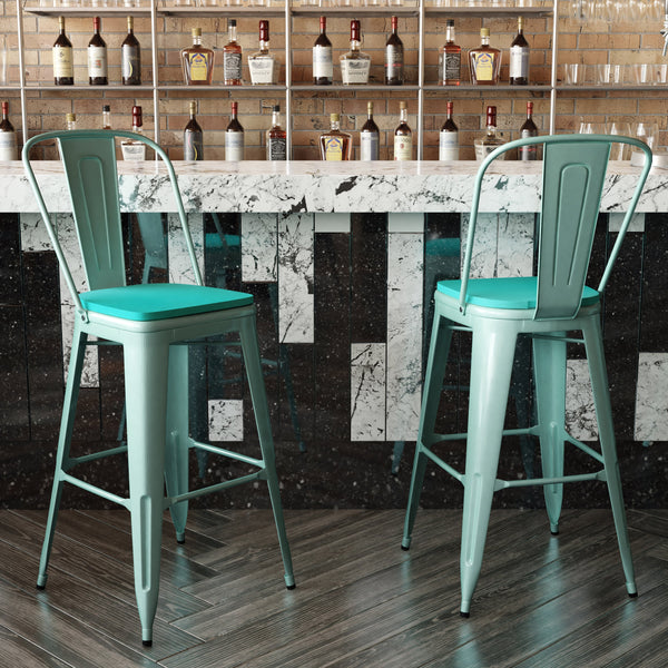 Mint Green/Mint Green |#| All-Weather Bar Height Stool with Poly Resin Seat - Mint Green