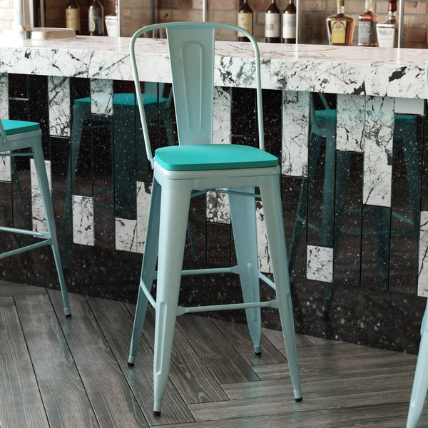 Mint Green/Mint Green |#| All-Weather Bar Height Stool with Poly Resin Seat - Mint Green