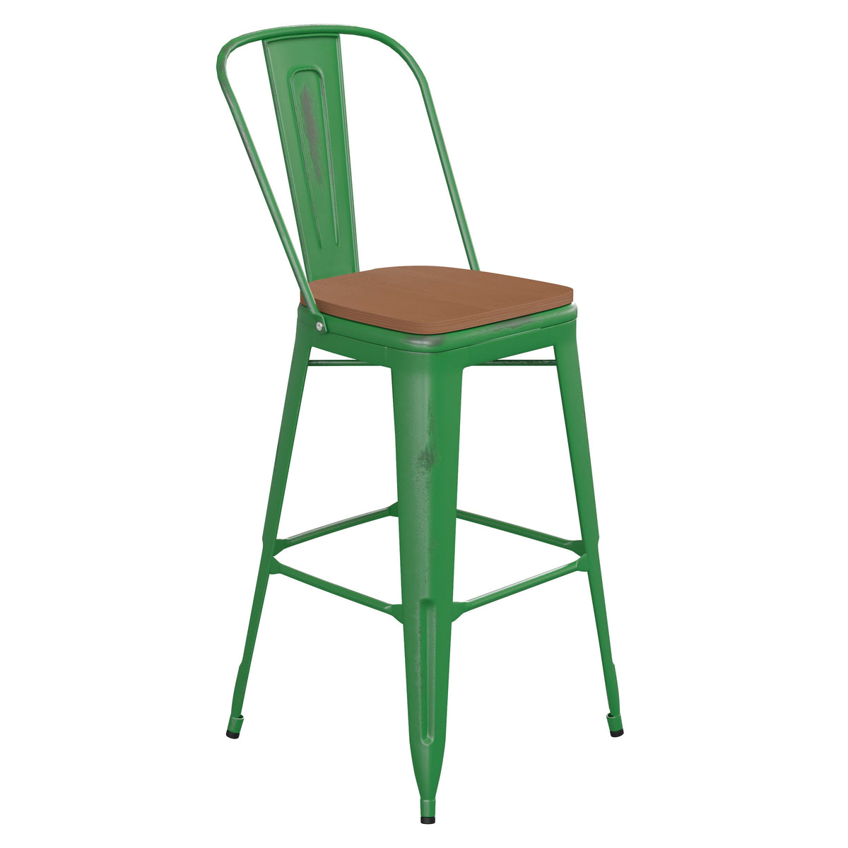 Green/Teak |#| All-Weather Bar Height Stool with Poly Resin Seat - Green/Teak