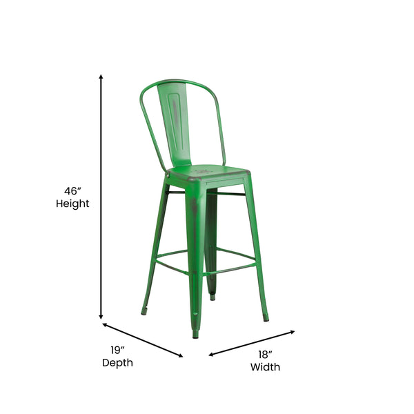 Green/Teak |#| All-Weather Bar Height Stool with Poly Resin Seat - Green/Teak