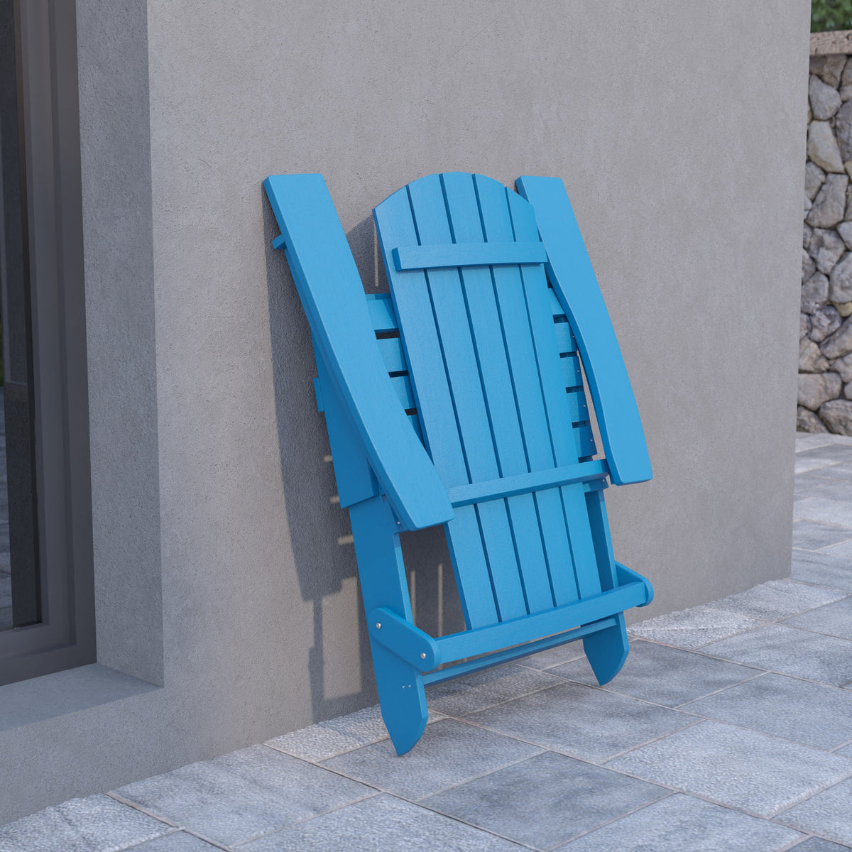 Blue |#| All-Weather Poly Resin Folding Adirondack Chair in Blue - Patio Chair