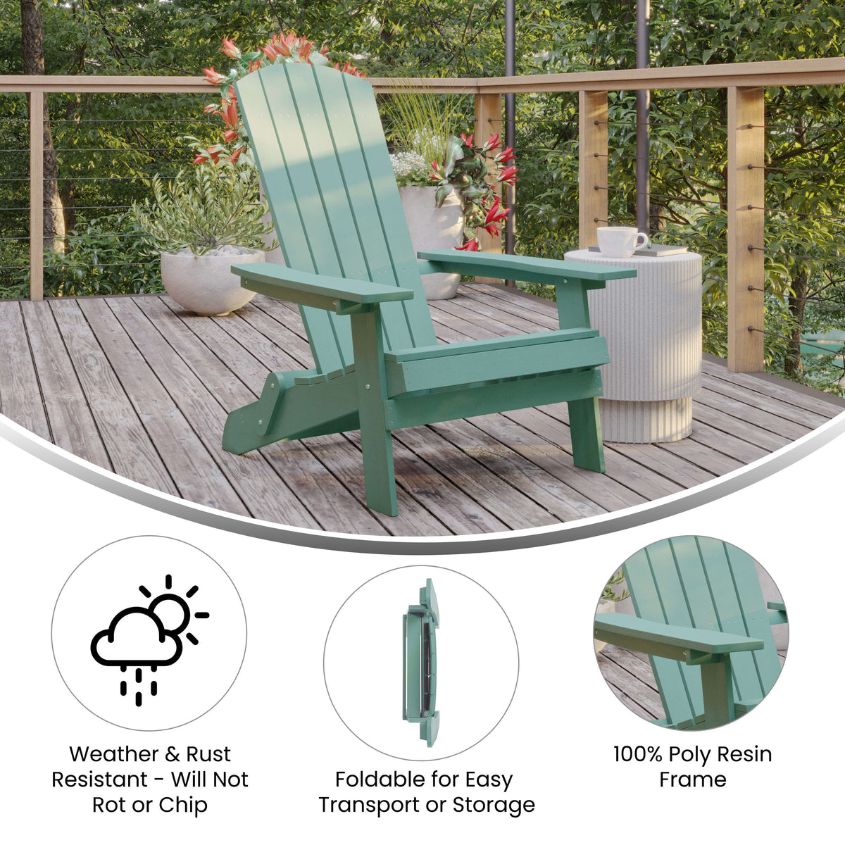 Sea Foam |#| All-Weather Poly Resin Folding Adirondack Chair in Sea Foam - Patio Chair