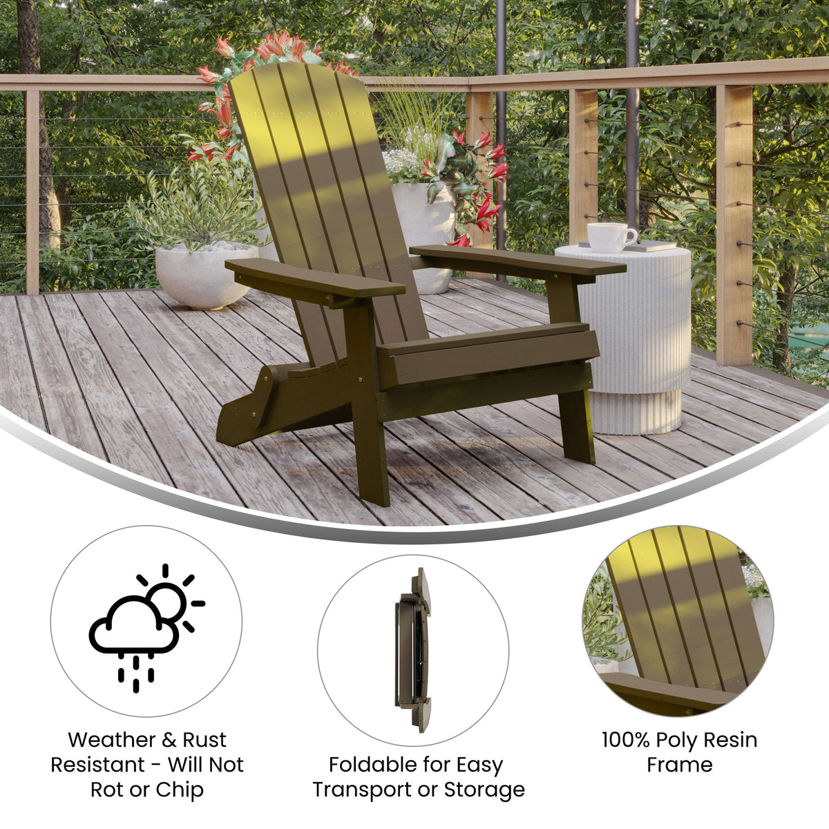 Mahogany |#| All-Weather Poly Resin Folding Adirondack Chair in Mahogany - Patio Chair