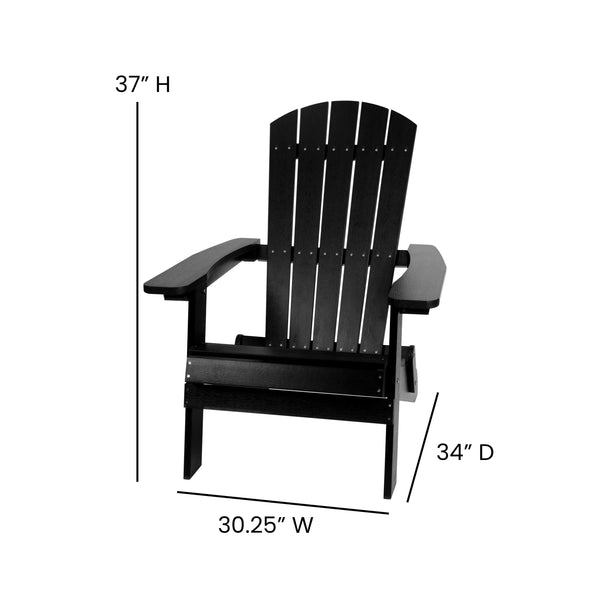 Black |#| All-Weather Poly Resin Folding Adirondack Chair in Black - Patio Chair