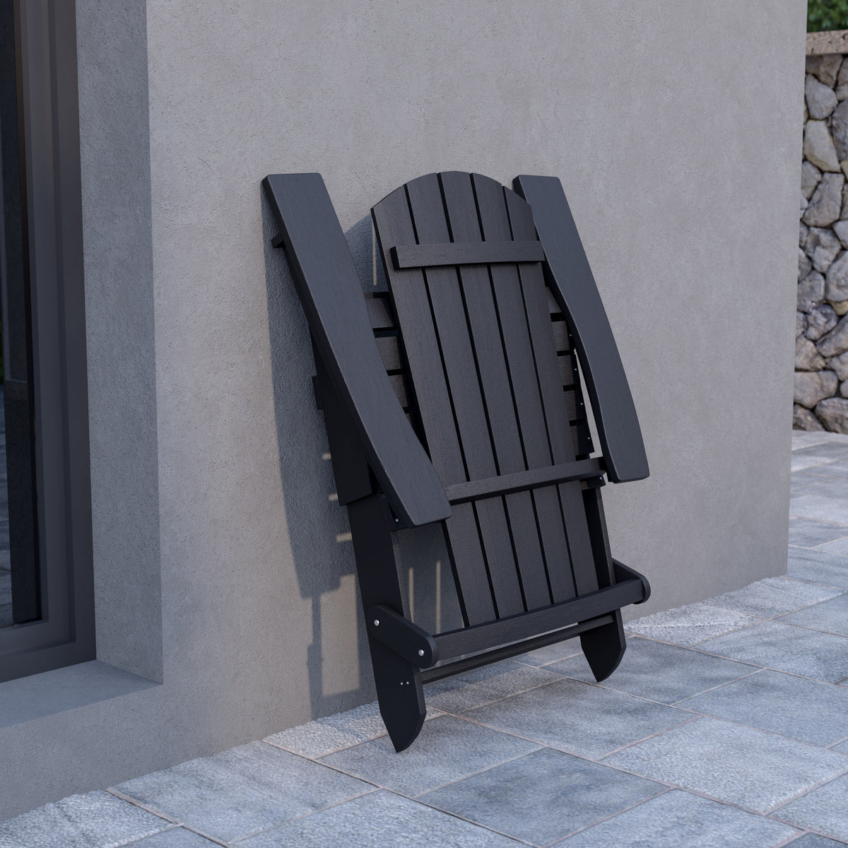 Black |#| All-Weather Poly Resin Folding Adirondack Chair in Black - Patio Chair