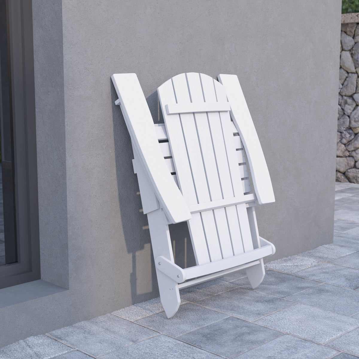 White |#| All-Weather Poly Resin Folding Adirondack Chair in White - Patio Chair