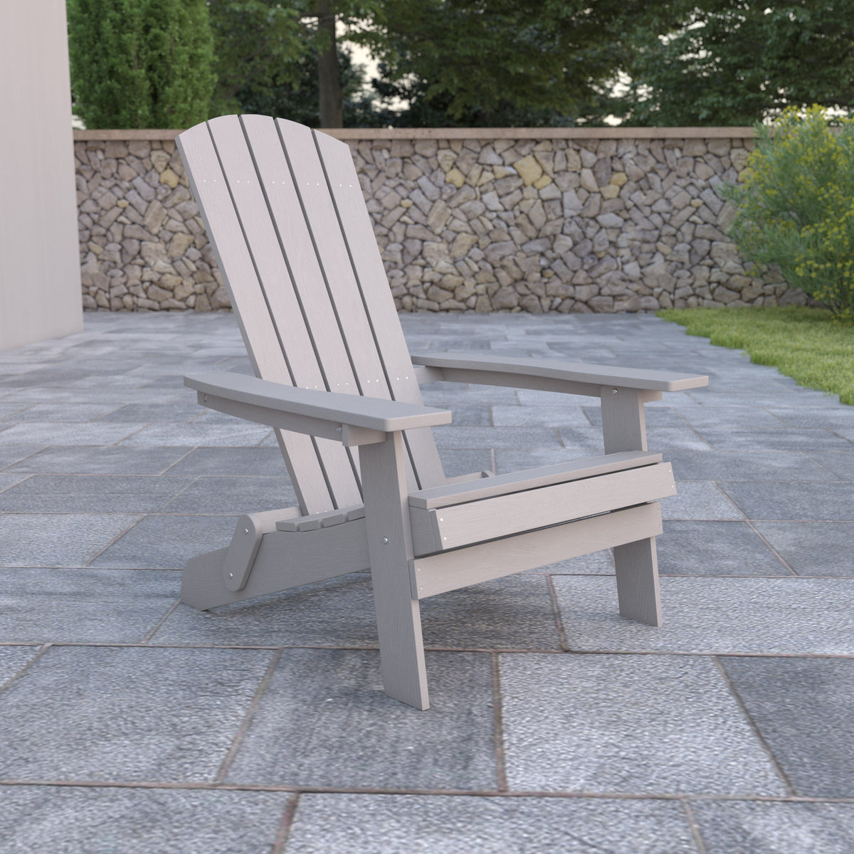 Gray |#| All-Weather Poly Resin Folding Adirondack Chair in Gray - Patio Chair