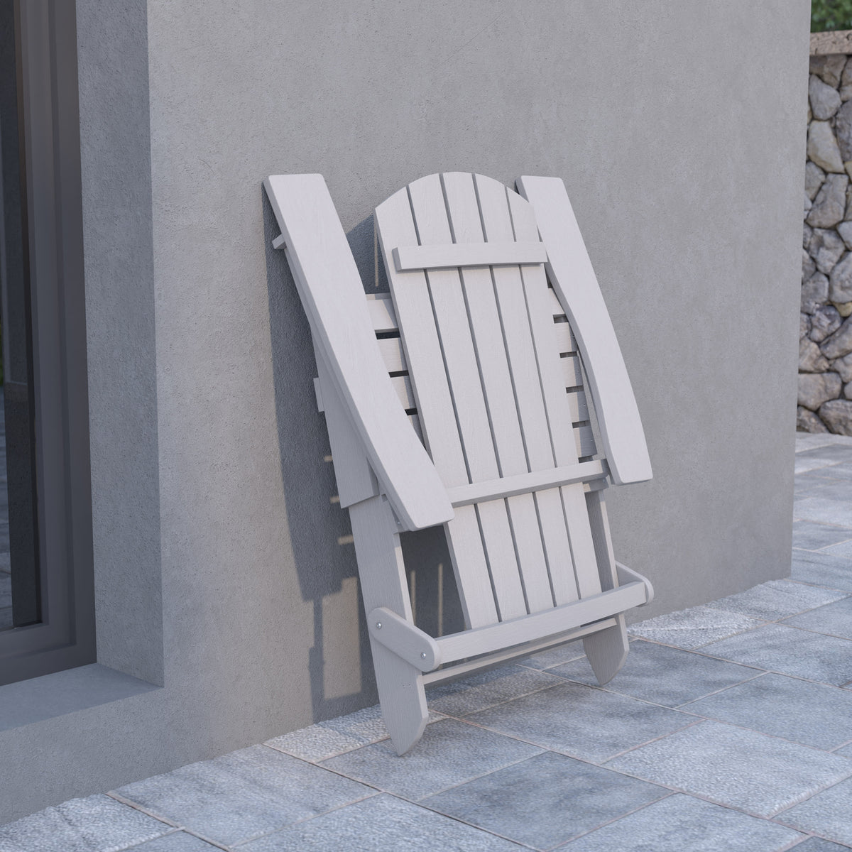 Gray |#| All-Weather Poly Resin Folding Adirondack Chair in Gray - Patio Chair