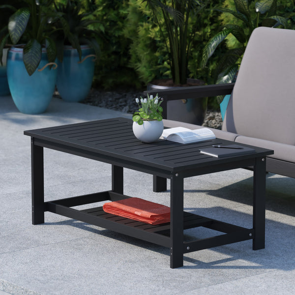 Black |#| Indoor/Outdoor Poly Resin 2-Tier Adirondack Coffee Table - Black