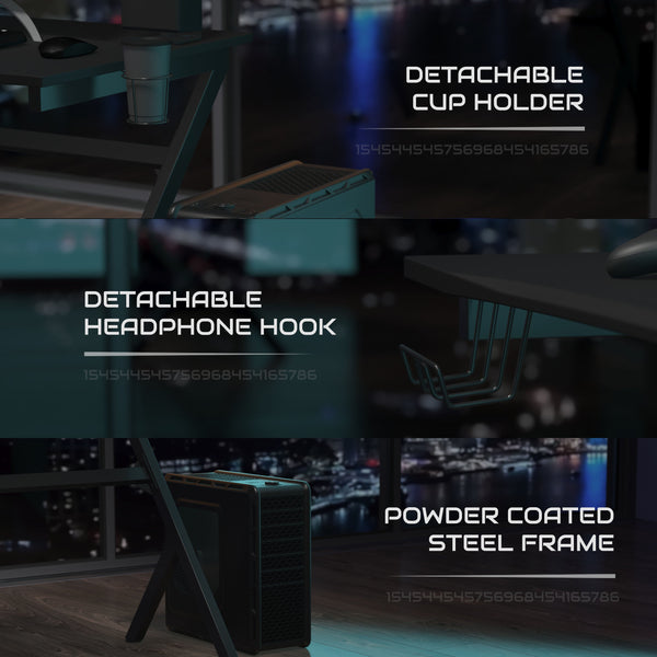 Gaming Desk & Ergonomic Gaming Chair with Footrest & Detachable Pillow Headrest