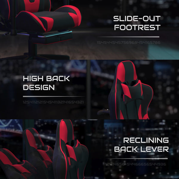 Gaming Desk & Ergonomic Gaming Chair with Footrest & Detachable Pillow Headrest
