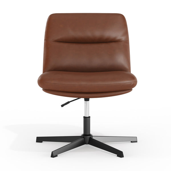 Cognac LeatherSoft/Black Frame |#| Commercial Wide Mid-Back Padded LeatherSoft Swivel Office Chair in Cognac/Black