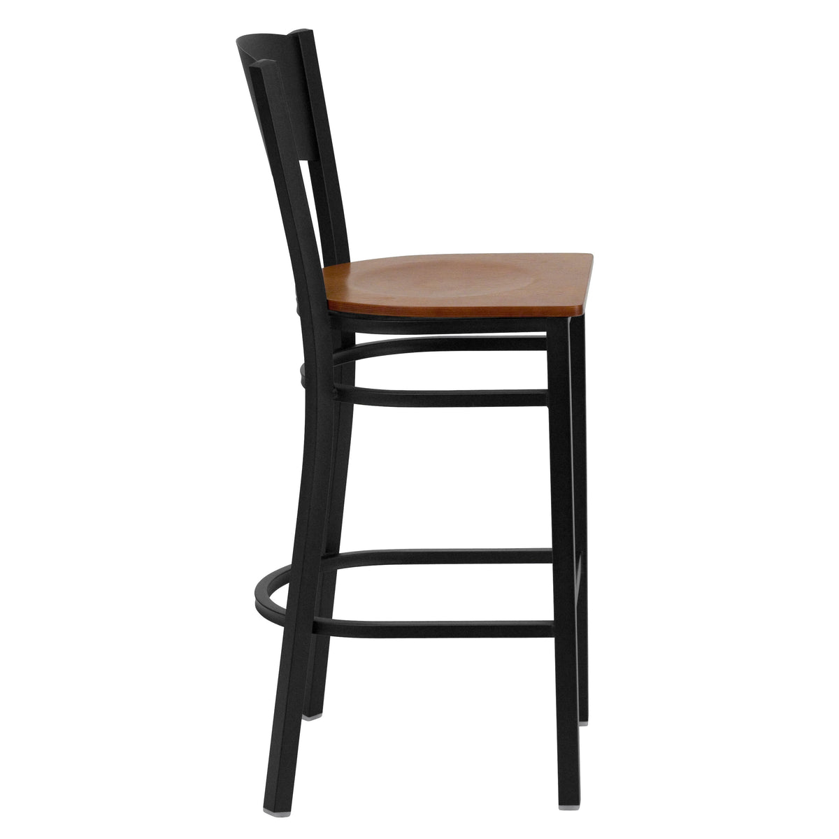 Cherry Wood Seat/Black Metal Frame |#| Black Circle Back Metal Restaurant Barstool - Cherry Wood Seat