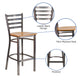 Natural Wood Seat/Clear Coated Metal Frame |#| Clear Coated Ladder Back Metal Restaurant Barstool - Natural Wood Seat