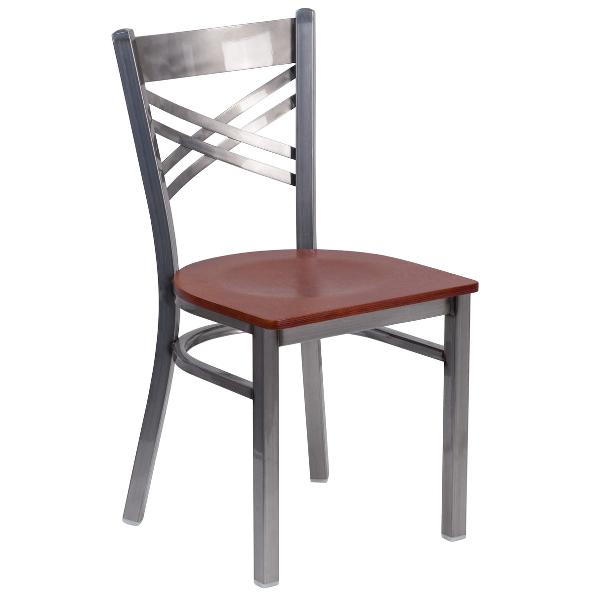 Cherry Wood Seat/Clear Coated Metal Frame |#| Clear Coated inchXinch Back Metal Restaurant Chair - Cherry Wood Seat