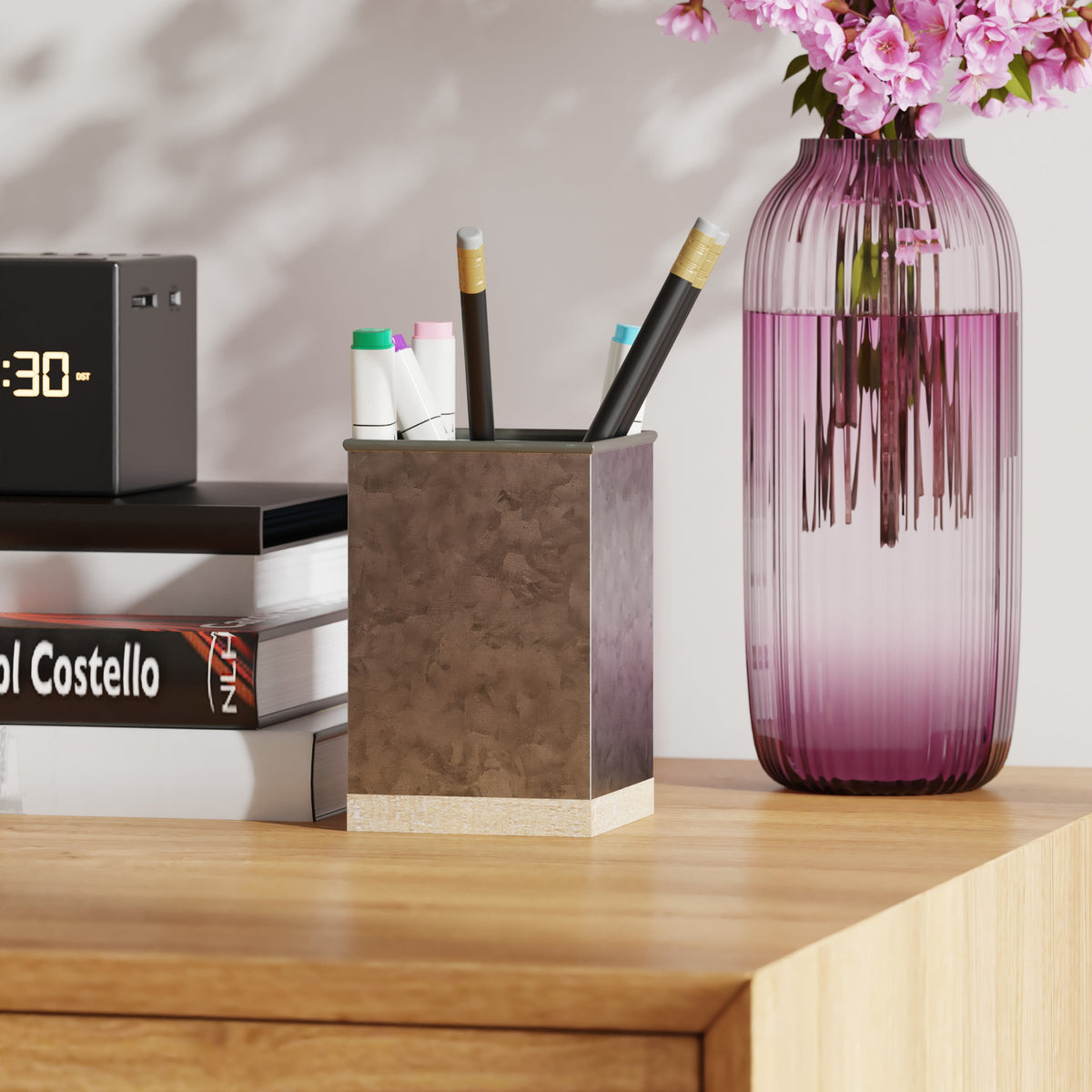 Galvanized |#| Galvanized Finish Metal and Rustic Wood 3 Piece Desktop or Vanity Organizer Set