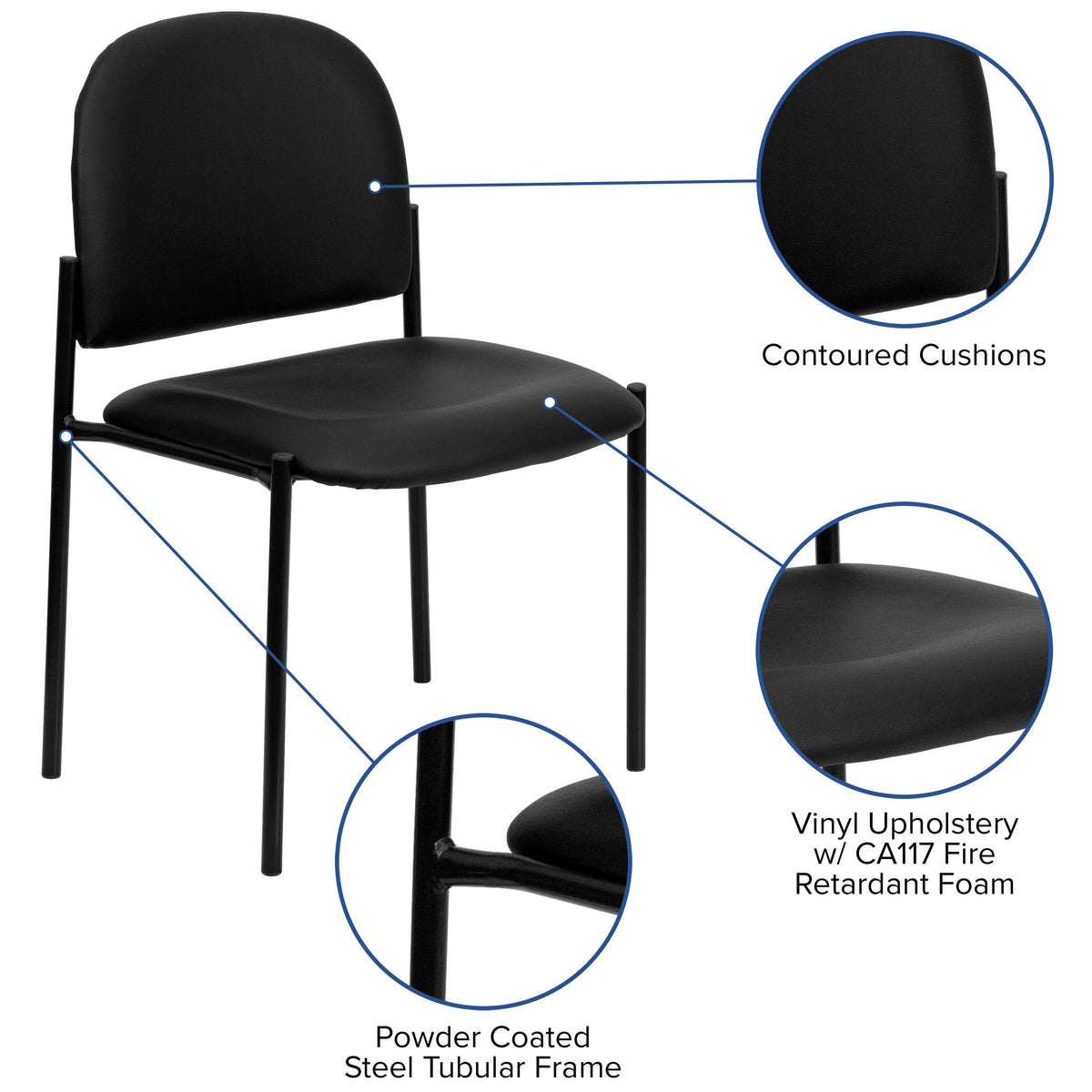Black Vinyl |#| Comfort Black Vinyl Stackable Steel Side Reception Chair - Hospitality Seating