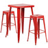 Commercial Grade 23.75" Square Metal Indoor-Outdoor Bar Table Set with 2 Square Seat Backless Stools