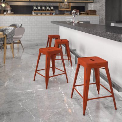 Commercial Grade 24" High Backless Distressed Metal Indoor-Outdoor Counter Height Stool - View 2