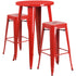 Commercial Grade 24" Round Metal Indoor-Outdoor Bar Table Set with 2 Square Seat Backless Stools