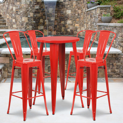 Commercial Grade 24" Round Metal Indoor-Outdoor Bar Table Set with 4 Cafe Stools - View 2