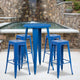 Blue |#| 24inch Round Blue Metal Indoor-Outdoor Bar Table Set with 4 Backless Stools