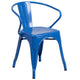 Blue |#| 24inch Round Blue Metal Indoor-Outdoor Table Set with 2 Arm Chairs - Patio Set