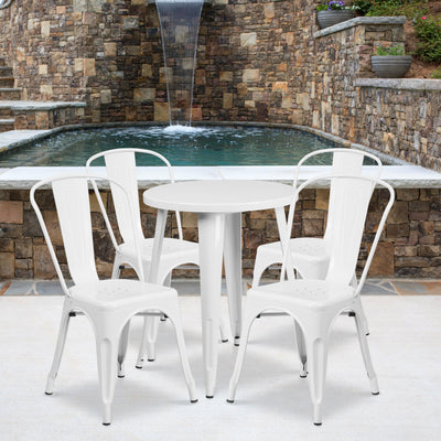 Commercial Grade 24" Round Metal Indoor-Outdoor Table Set with 4 Cafe Chairs - View 2